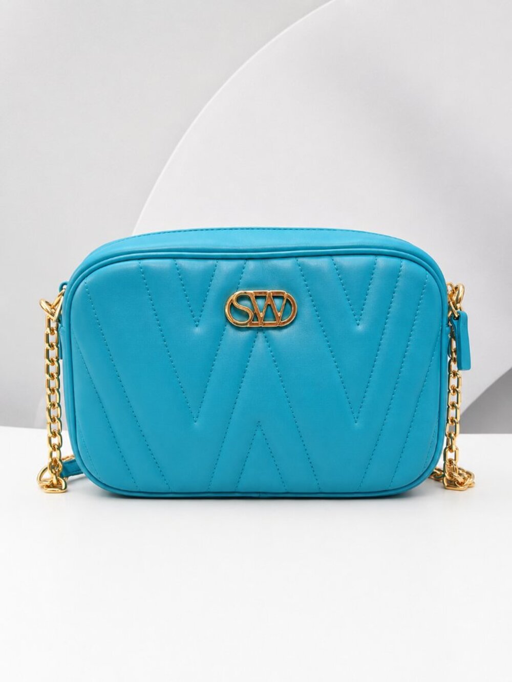Stuart Weitzman Turquoise Blue Quilted Leather Shoulder Bag Gold Hardware,$425